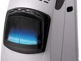 a close up of a white and blue heater on a white background