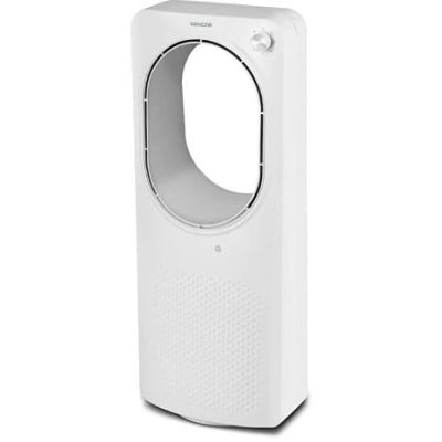 un purificateur d'air blanc posé sur un sol blanc