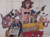 l'affiche du film « Taxi Girl », mettant en scène une femme en bikini et un homme à moto
