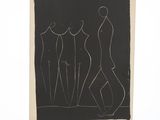 un dessin en noir et blanc représentant trois nus sur fond noir
