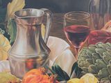 a painting of a still life of fruits and vegetables