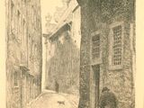 un dessin représentant un cheval et une calèche dans une rue
