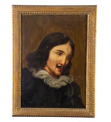 portrait d'un homme vêtu d'une robe noire à col blanc à volants