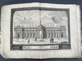 an open book with a drawing of a building on it