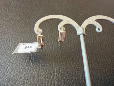 pair of earrings on a stick with a price tag attached to them