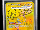 a close up of a pokemon card in a plastic case