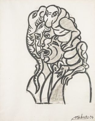 an image of a drawing of a woman with a bird on her shoulder