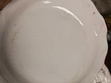 a person that is holding a plate with a flower pattern on it