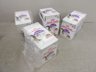 four boxes of royal canin kitten food sitting on top of a table