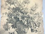 un dessin d'un vase de fleurs sur une table