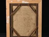 an image of a wooden frame with a picture in it on a black background