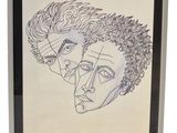 un dessin en noir et blanc représentant deux hommes aux cheveux bouclés