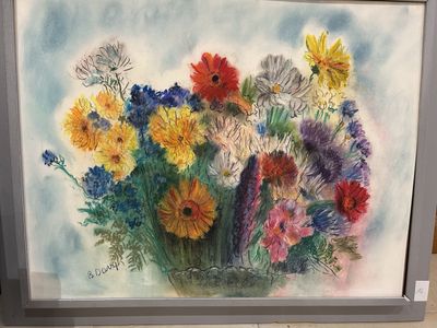 B. Davy Crayon gras sur papier SBG, bouquet de fleurs 52x66