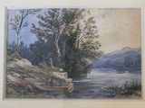 a picture of a painting of a boat on the water