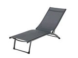 a gray lounge chair with a metal frame on a white background