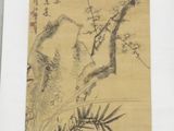 une peinture orientale représentant un oiseau perché sur une branche d'arbre