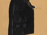 a drawing of a man in a black coat and hat