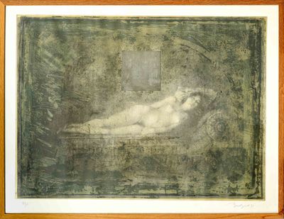 an image of a painting of a woman laying on a bed