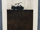 un tableau représentant une moto garée devant une pleine lune