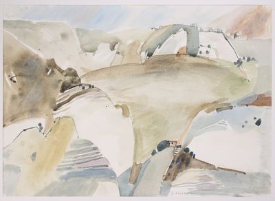 une photo d'une aquarelle représentant un paysage de montagne