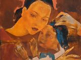 une image d'un tableau représentant une femme tenant un enfant dans ses bras