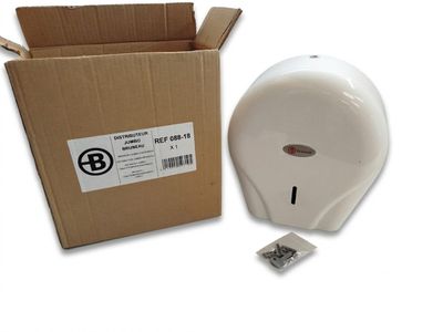 un distributeur de papier essuie-tout blanc dans une boîte en carton, à côté d'une autre boîte en carton