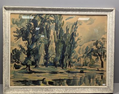Jean AUJAME (1905-1965). Verdure à l'étang.