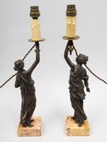 Paire de pieds de lampe en bronze à patine brune figurant de… (photo 3)