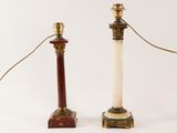 pair of antique brass and marble lamps on marble bases