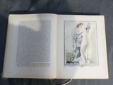 an open book with a drawing of a woman and a man