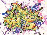 peinture représentant un ensemble de lettres de graffiti sur fond blanc