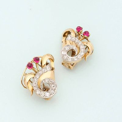 pair of ruby and diamond earrings