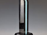 un trophée noir orné d'une bande bleue sur le dessus