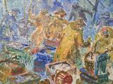 a painting of a group of people sitting at a table