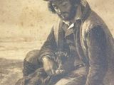 a painting of a man with a hat and a dog