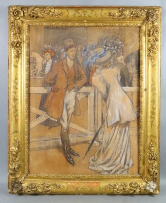une image représentant un tableau où l'on voit un homme et une femme sur une clôture