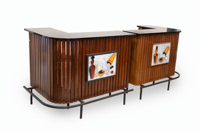 Dans le goût d'Adnet, Paire de Bars en "L" opposés, en chène…