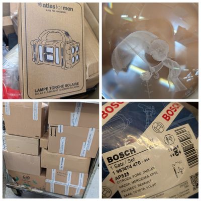 several pictures of boxes and packages are stacked on top of each other