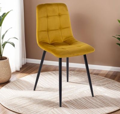 Lot de 4 chaises VELVET en velours moutarde et pieds noir -5… - Photo 1