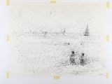 an image of a drawing of two people sitting on a beach
