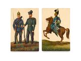 deux tableaux représentant des hommes en uniforme à cheval