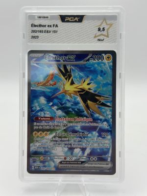 a close up of a pokemon card in a plastic holder