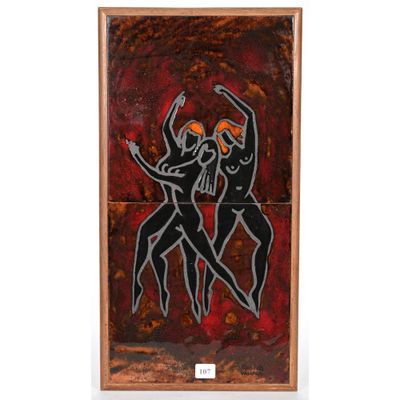 une image représentant un tableau où l'on voit deux personnes danser sur un fond rouge