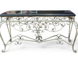 wrought iron console table with glass top
