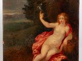une image représentant un tableau d'une femme nue allongée sur une couverture rouge