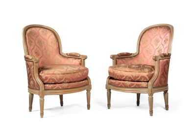 paire de fauteuils de style Louis XVI avec accoudoirs rembourrés