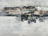 peinture abstraite représentant un train sur une voie ferrée dans la neige