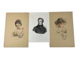 three drawings of a woman holding a baby and a man holding a baby