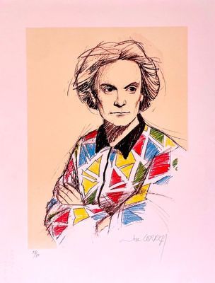 dessin représentant le portrait d'un homme, les bras croisés