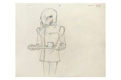 drawing of a woman holding a tray of food in her hands
